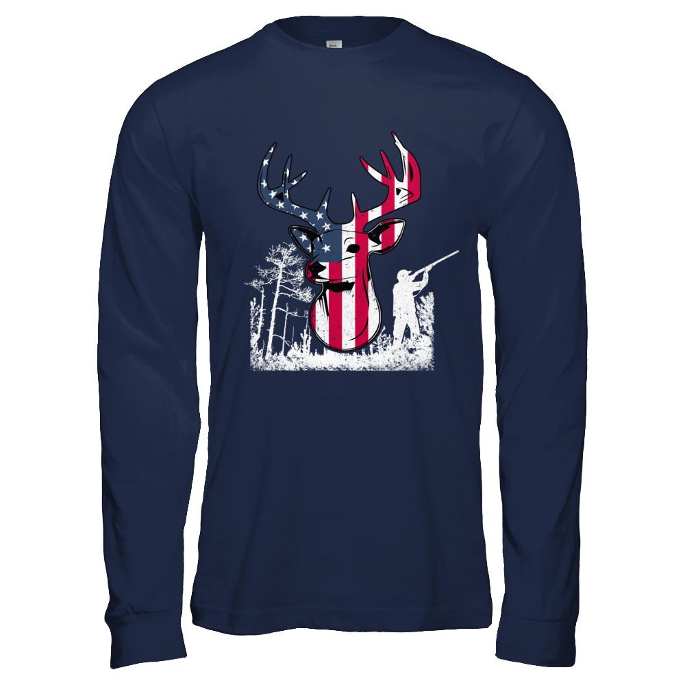 American Flag Hunting Dear Vintage 4Th July Gifts-T-Shirt & Hoodie-Long Sleeve T-Shirt-Navy