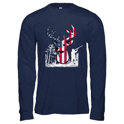 American Flag Hunting Dear Vintage 4Th July Gifts-T-Shirt & Hoodie-Long Sleeve T-Shirt-Navy