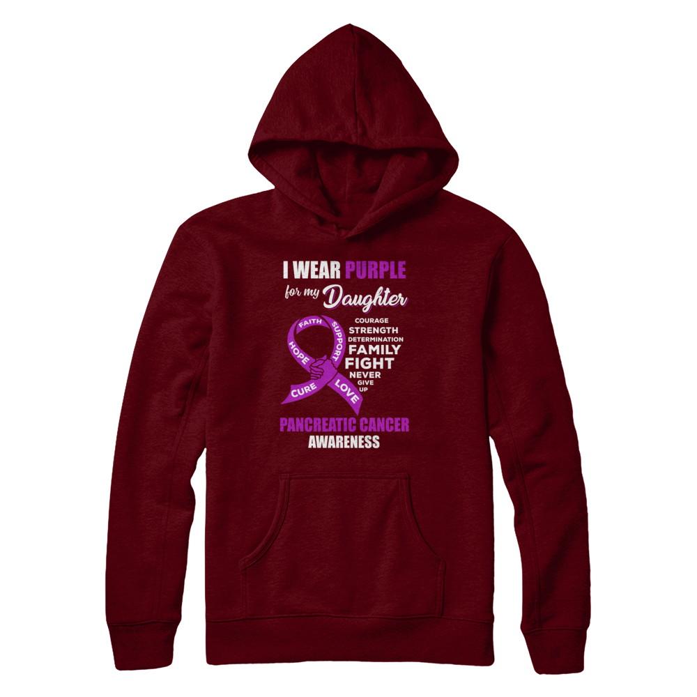 Pancreatic Cancer I Wear Purple For My Daughter Dad Mom-T-Shirt & Hoodie-Pullover Hoodie-Maroon