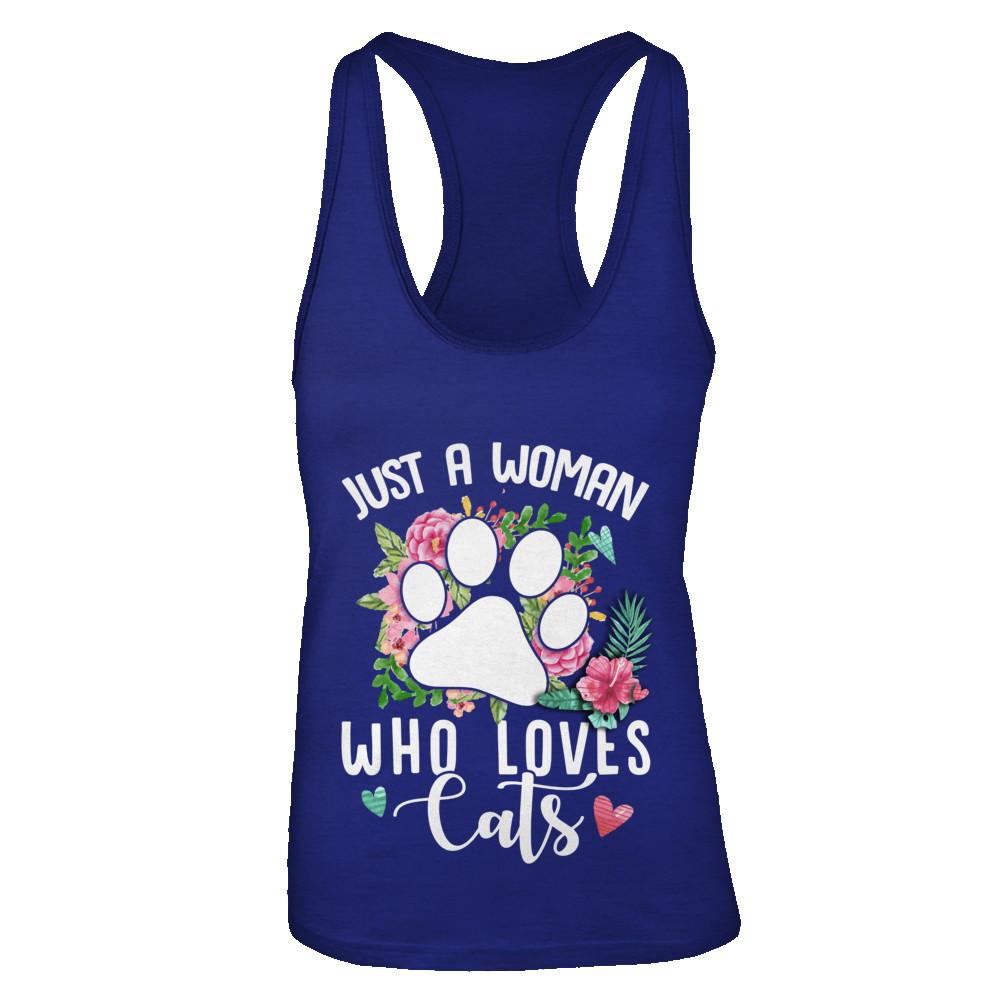Just A Woman Who Loves Cats-T-Shirt & Tank Top-Women's Ideal Racerback Tank-Royal