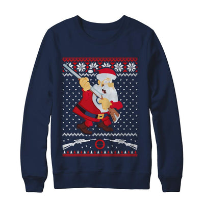 Santa Gun Hunting Ugly Christmas Sweater Funny-T-Shirt & Sweatshirt-Crewneck Sweatshirt-Navy
