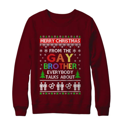 LGBT Merry Christmas From Gay Brother Ugly Christmas Sweater-T-Shirt & Sweatshirt-Crewneck Sweatshirt-Maroon