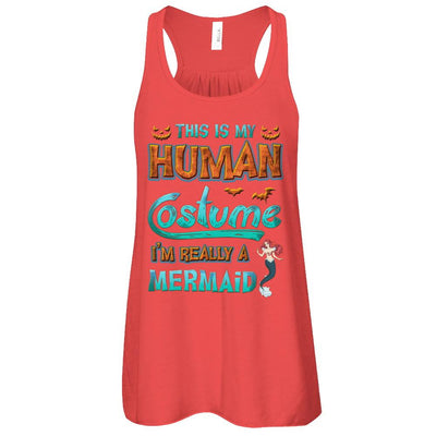 Mermaid Halloween My Human Costume I'm Really A Mermaid-T-Shirt & Tank Top-Women's Flowy Racerback Tank-Red