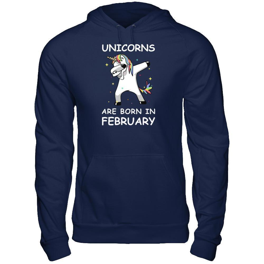 Unicorns Are Born In February Cute Dabbing-T-Shirt & Tank Top-Pullover Hoodie-Navy