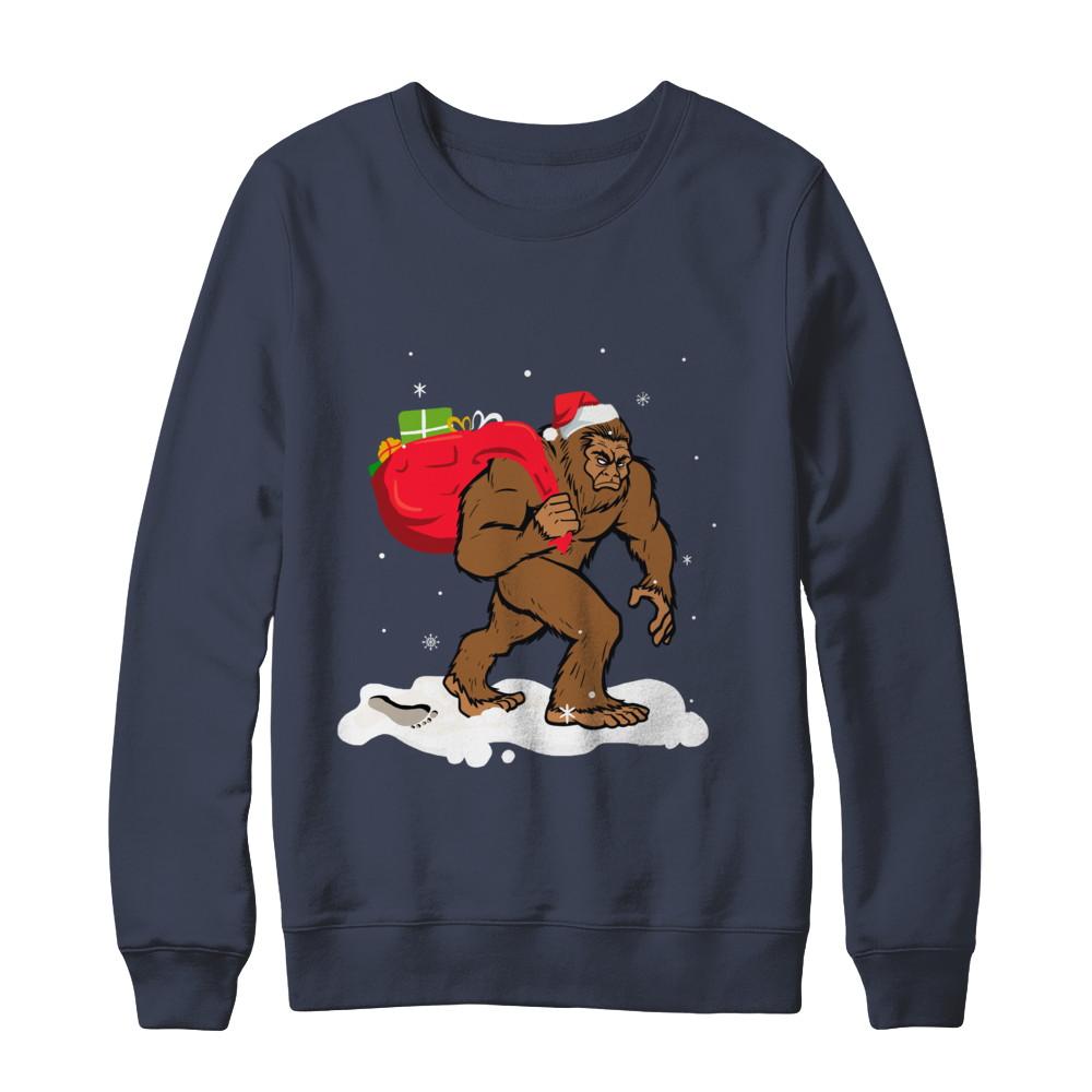 Bigfoot Santa Christmas Boys Men Sasquatch Xmas Gift-T-Shirt & Sweatshirt-Crewneck Sweatshirt-Navy