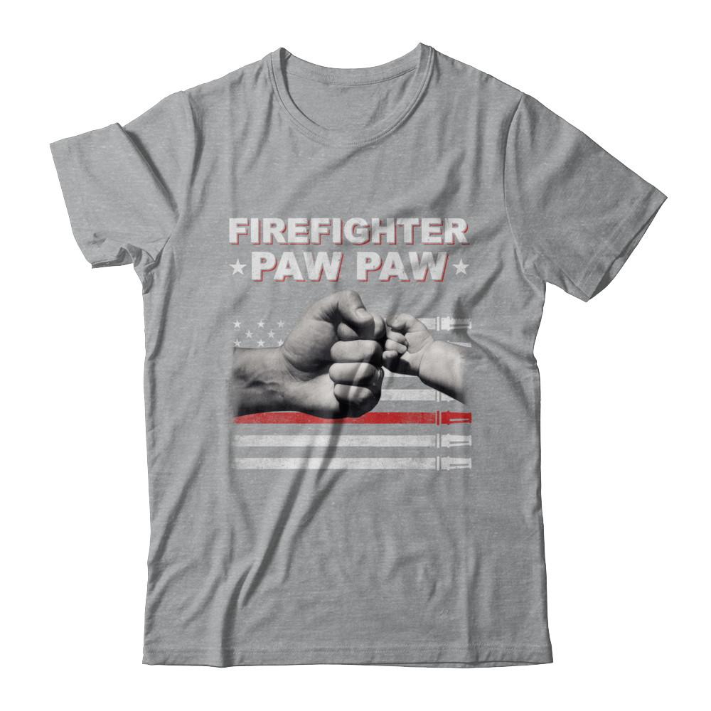 Firefighter Fireman Paw Paw American Flag Fathers Day-T-Shirt & Hoodie-Classic T-Shirt-Sport Grey