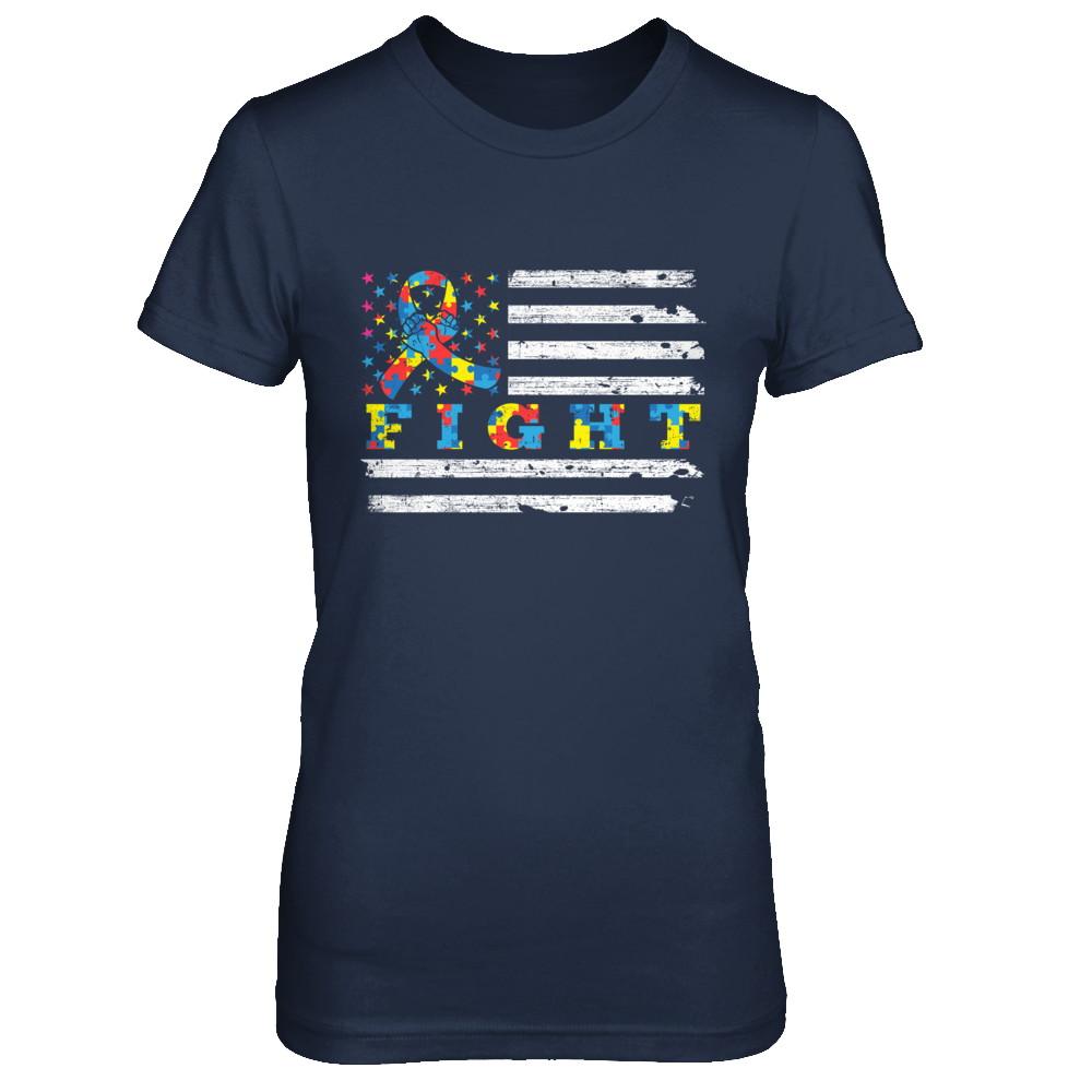Fight Autism Ribbon US Flag Autism Awareness-T-Shirt & Hoodie-Women's T-Shirt-Navy