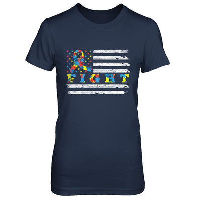 Fight Autism Ribbon US Flag Autism Awareness-T-Shirt & Hoodie-Women's T-Shirt-Navy