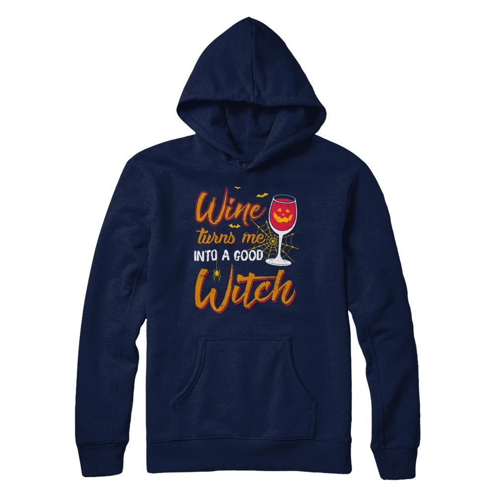 Wine Turns Me Into A Good Witch Halloween-T-Shirt & Hoodie-Pullover Hoodie-Navy