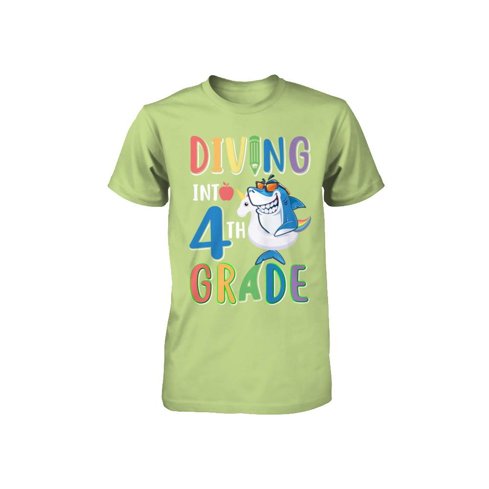 Diving Into 4th Grade Back To School Shark Youth-Youth Shirt-Toddler T-Shirt-Key Lime