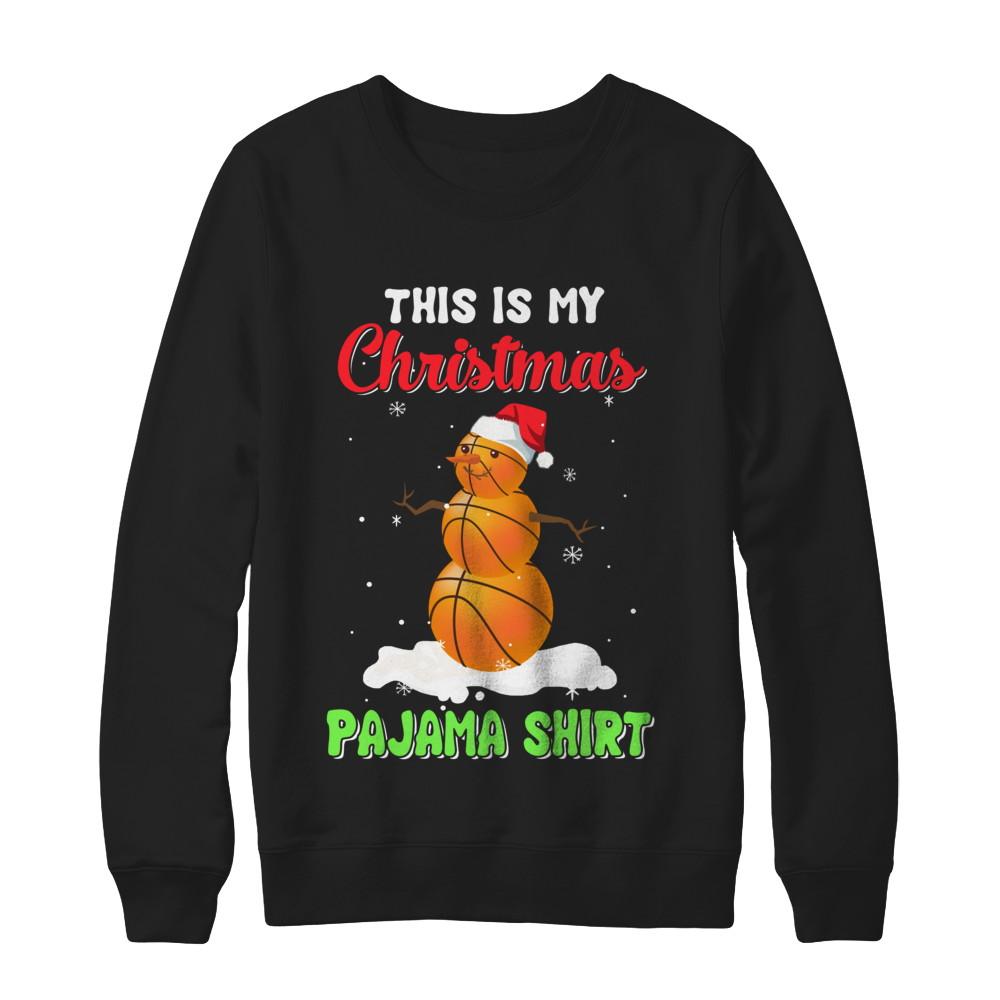 This Is My Christmas Pajama Xmas Snowman Basketball-T-Shirt & Sweatshirt-Crewneck Sweatshirt-Black