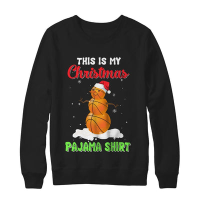 This Is My Christmas Pajama Xmas Snowman Basketball-T-Shirt & Sweatshirt-Crewneck Sweatshirt-Black