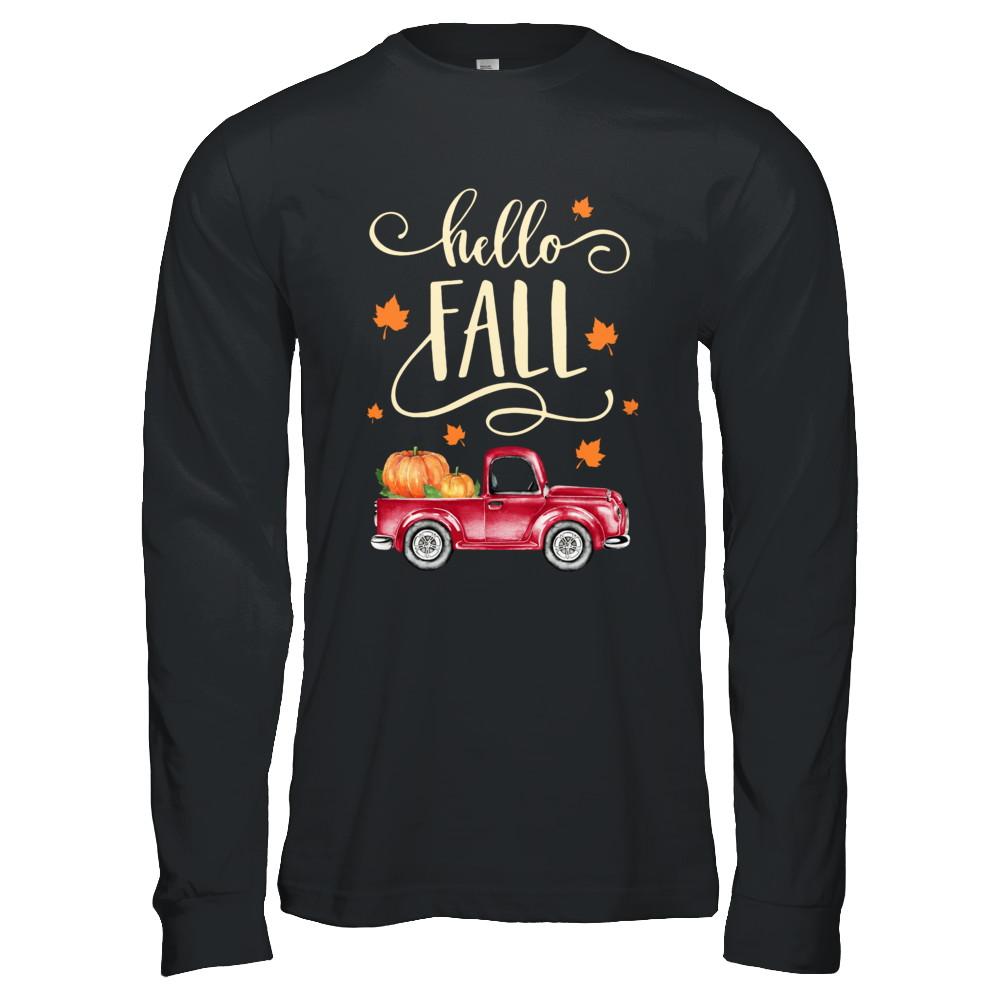 Vintage Hello Fall Pickup Pumpkin Patch Leaves-T-Shirt & Hoodie-Long Sleeve T-Shirt-Black