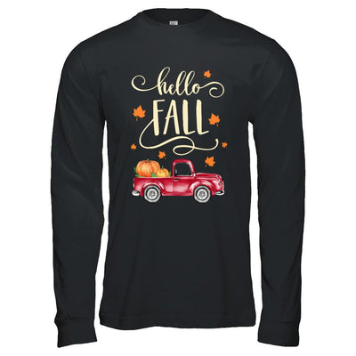 Vintage Hello Fall Pickup Pumpkin Patch Leaves-T-Shirt & Hoodie-Long Sleeve T-Shirt-Black
