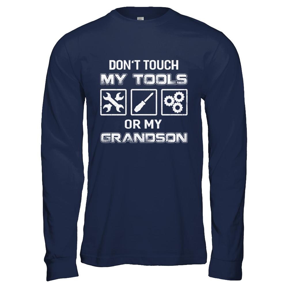 Don't Touch My Tools Or My Grandson Funny Mechanic-T-Shirt & Hoodie-Long Sleeve T-Shirt-Navy