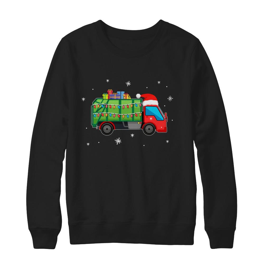 Garbage Truck Santa Hat Christmas Gifts-T-Shirt & Sweatshirt-Crewneck Sweatshirt-Black