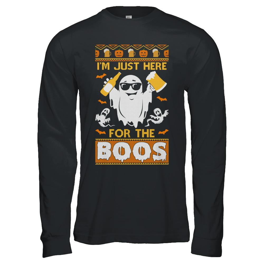 I'm Just Here For The Boos Halloween Ugly Sweater-T-Shirt & Hoodie-Long Sleeve T-Shirt-Black