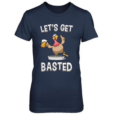 Let's Get Basted Funny Beer Turkey Thanksgiving-T-Shirt & Hoodie-Women's T-Shirt-Navy