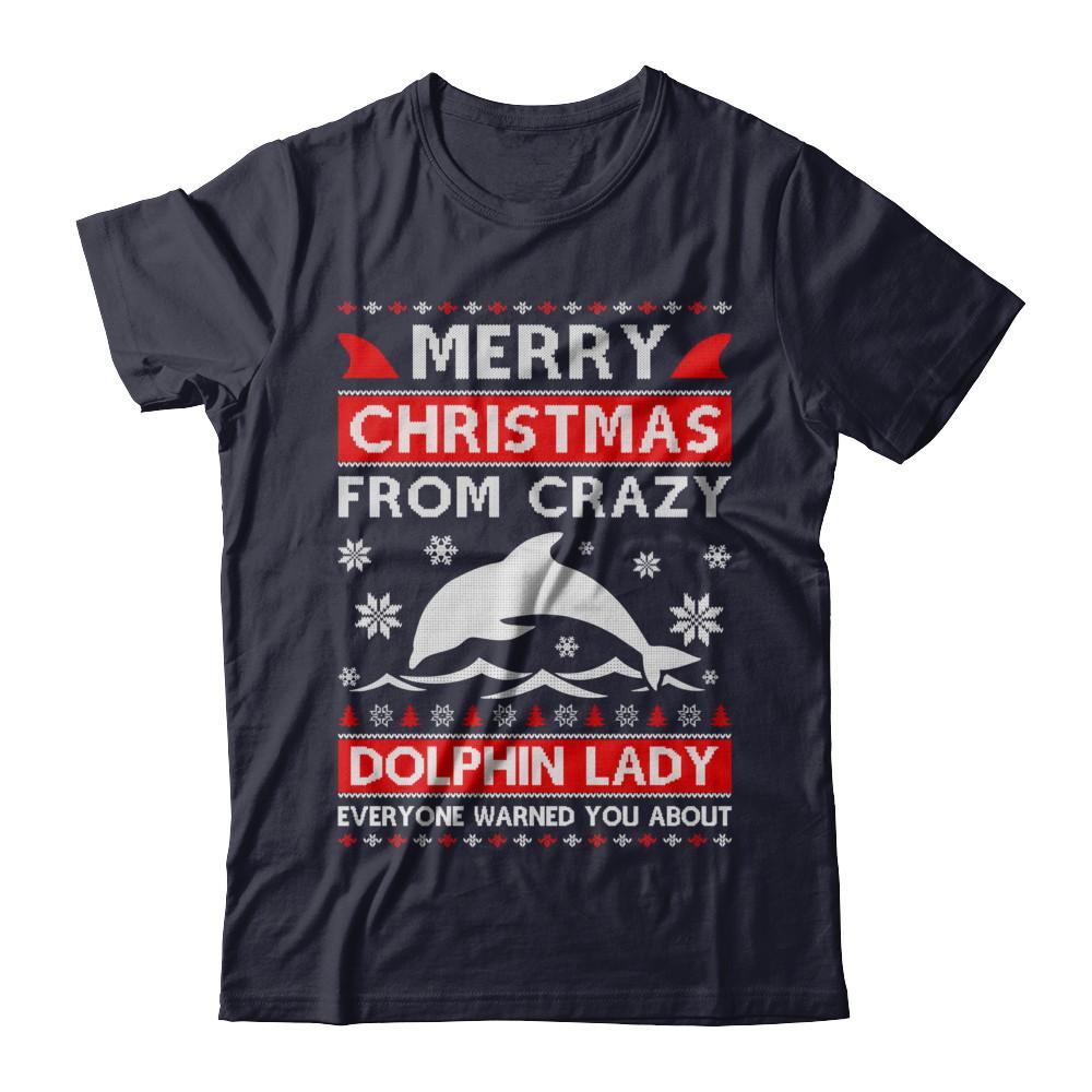 Merry Christmas From Crazy Dolphin Lady Sweater-T-Shirt & Sweatshirt-Premium T-Shirt-Midnight Navy