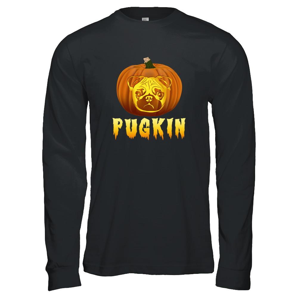 Pugkin Funny Pumpkin Pug Halloween-T-Shirt & Hoodie-Long Sleeve T-Shirt-Black