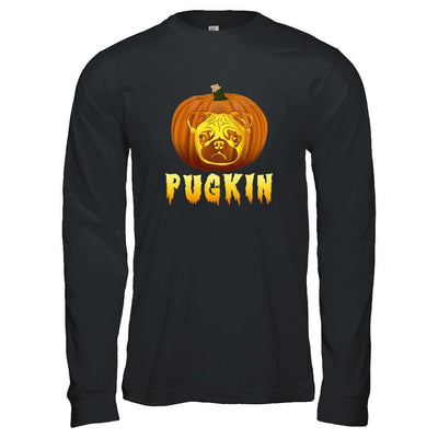 Pugkin Funny Pumpkin Pug Halloween-T-Shirt & Hoodie-Long Sleeve T-Shirt-Black