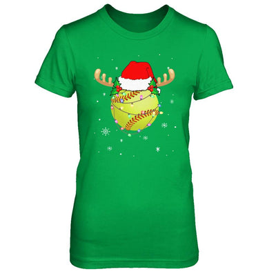 Santa Hat Softball Reindeer Christmas Gifts-T-Shirt & Sweatshirt-Women's T-Shirt-Irish Green