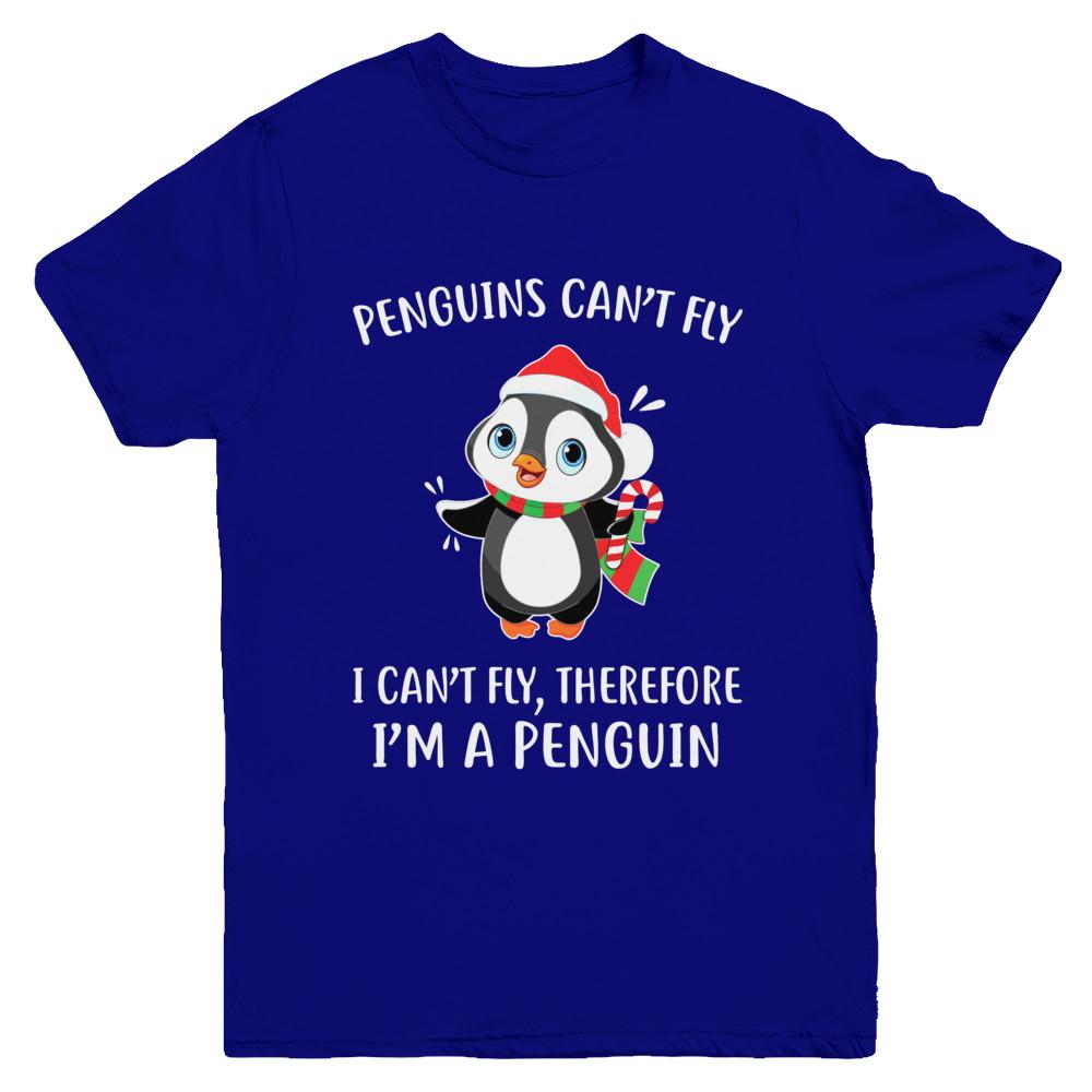 Funny Penguin I Can't Fly Christmas Gift Youth-Youth Shirt-Youth T-Shirt-Navy