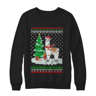 Xmas Alpaca Llama Santa Hat Ugly Christmas Sweater-T-Shirt & Sweatshirt-Crewneck Sweatshirt-Black