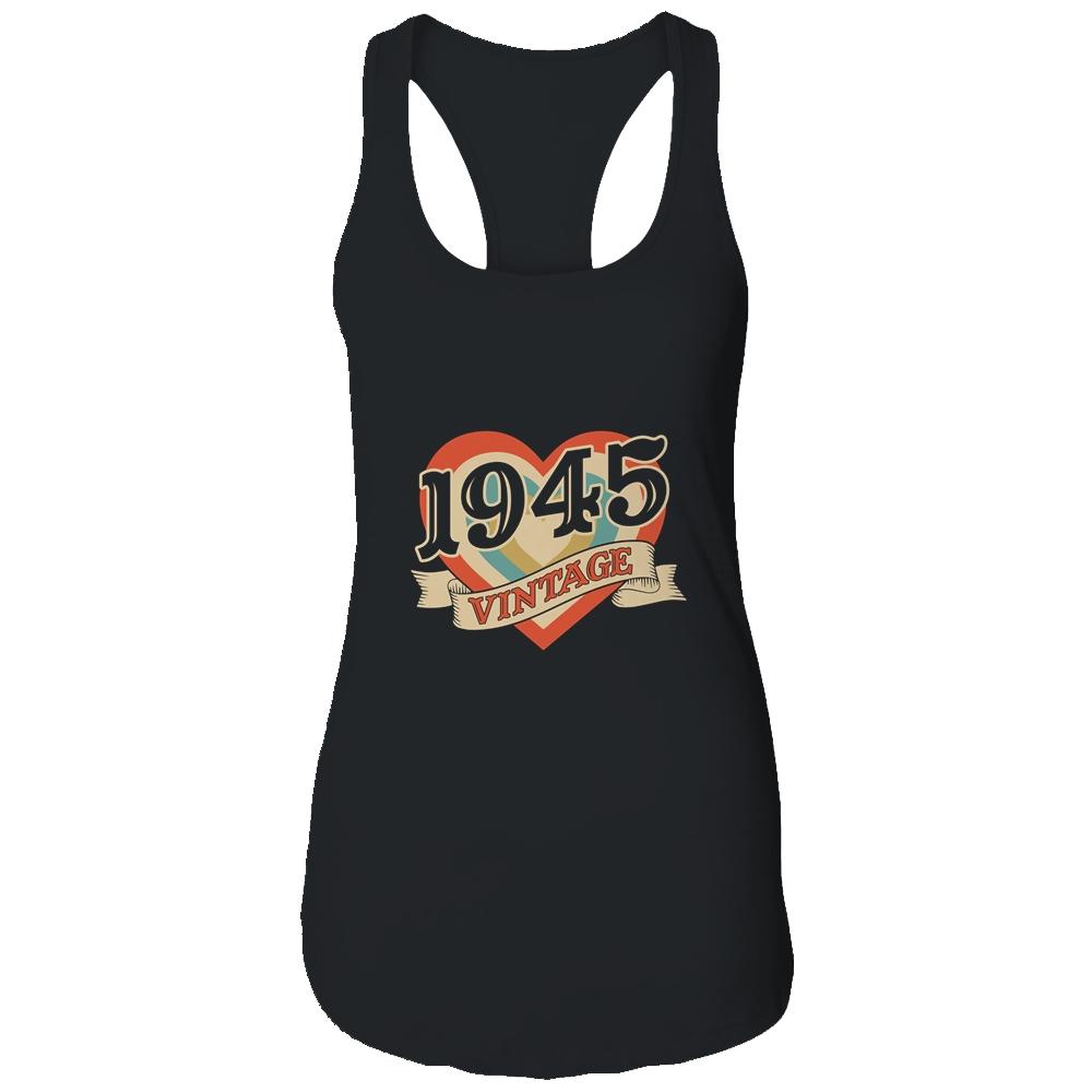 76th Birthday Gifts Classic Retro Heart Vintage 1945-T-Shirt & Tank Top-Women's Ideal Racerback Tank-Black