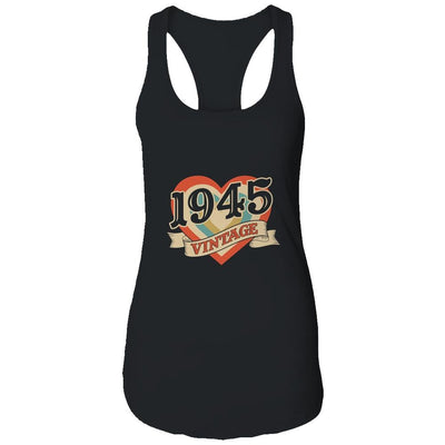 76th Birthday Gifts Classic Retro Heart Vintage 1945-T-Shirt & Tank Top-Women's Ideal Racerback Tank-Black