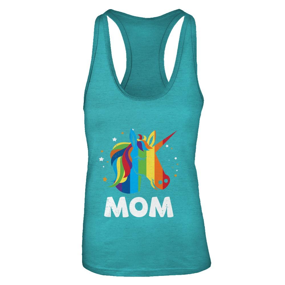 LGBT Pride Lesbian Gay Proud Mom Unicorn-T-Shirt & Tank Top-Women's Ideal Racerback Tank-Tahiti Blue