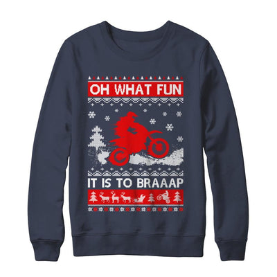 Oh What Fun It Is To Braaap Dirt Bike Ugly Christmas Sweater-T-Shirt & Sweatshirt-Crewneck Sweatshirt-Navy