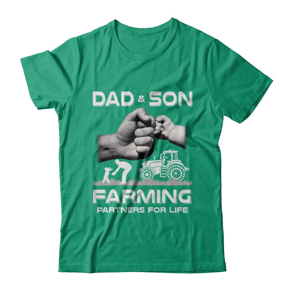 Farmer Dad And Son Farming Partners For Life Fathers Day-T-Shirt & Hoodie-Classic T-Shirt-Kelly Green