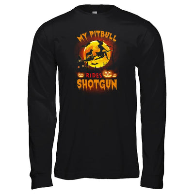 My Pitbull Rides Shotgun Halloween Dog-T-Shirt & Tank Top-Long Sleeve T-Shirt-Black