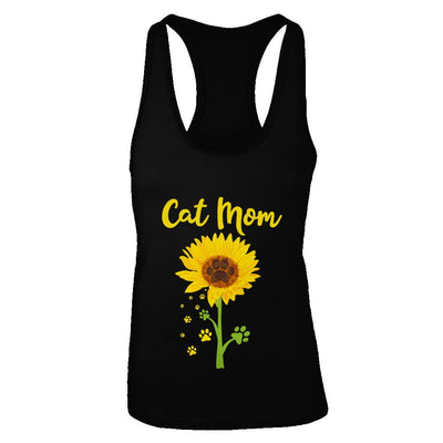 Funny Sunflower Cat Mom Paw Lover Mothers Day-T-Shirt & Tank Top-Women's Ideal Racerback Tank-Black