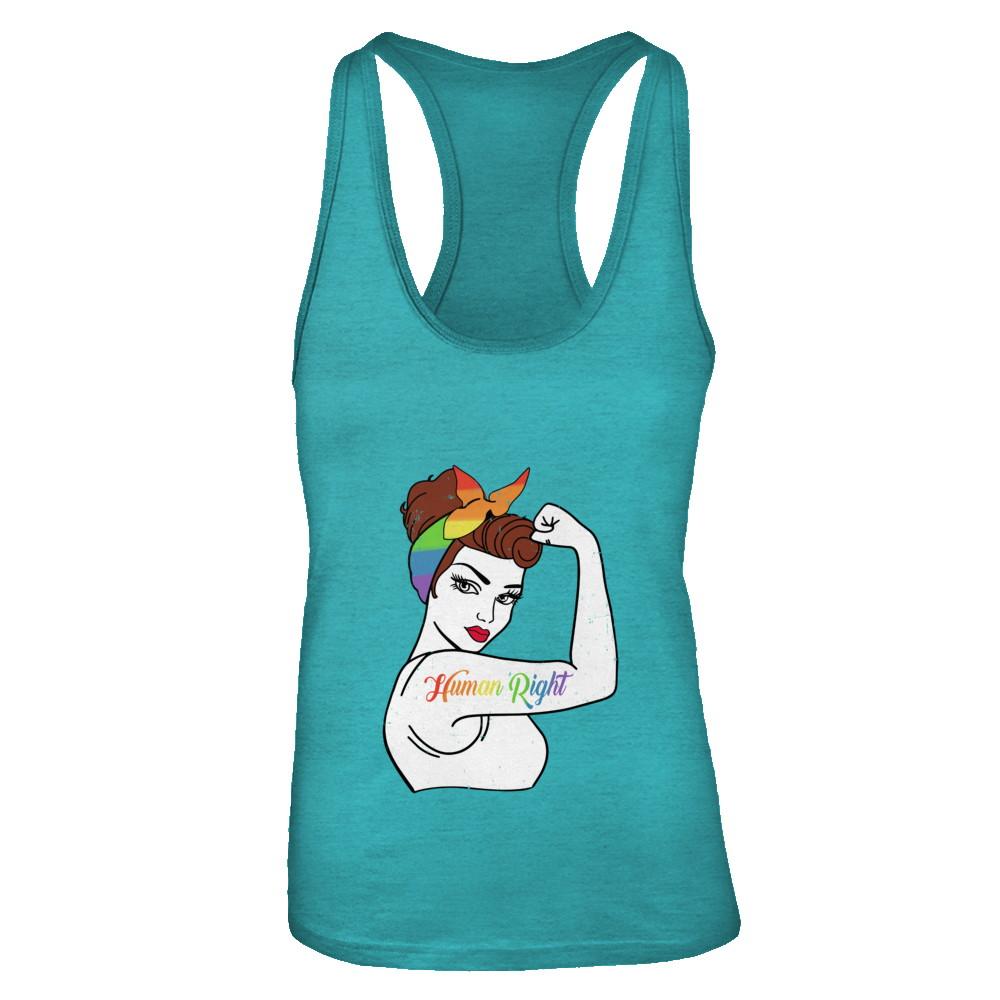 Lady Human Right LGBT Lesbian Gay Pride-T-Shirt & Tank Top-Women's Ideal Racerback Tank-Tahiti Blue