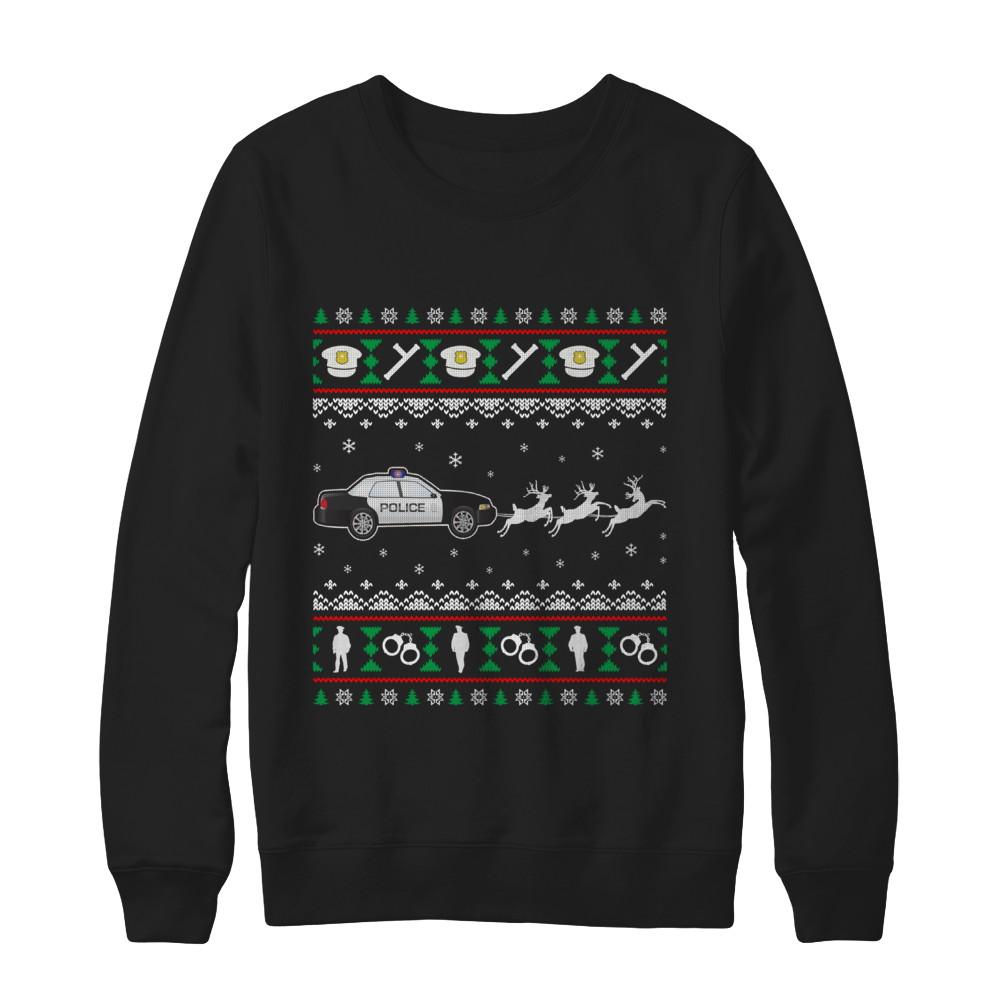 Merry Christmas Police Officer Ugly Sweater Gift-T-Shirt & Sweatshirt-Crewneck Sweatshirt-Black