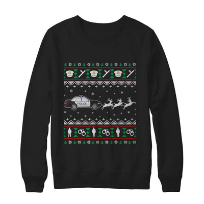 Merry Christmas Police Officer Ugly Sweater Gift-T-Shirt & Sweatshirt-Crewneck Sweatshirt-Black