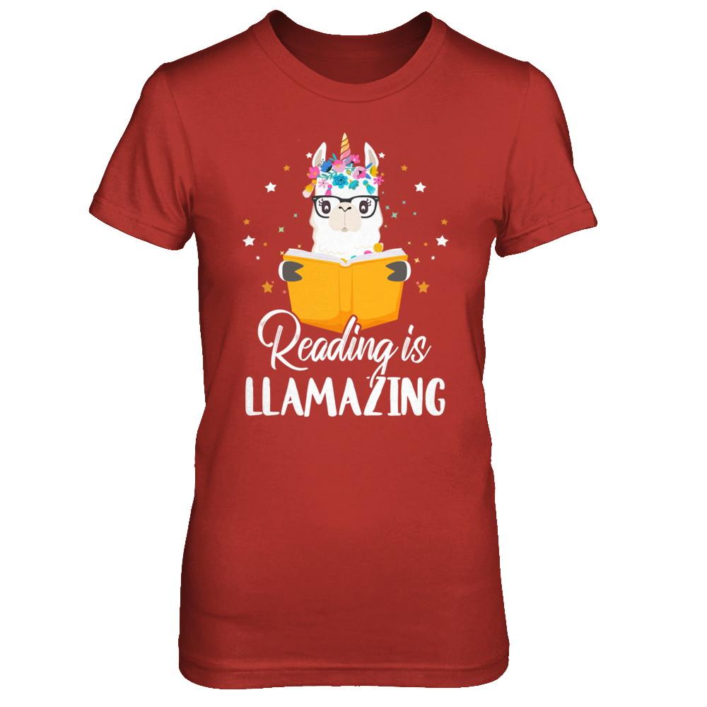 Reading Is Llamazing Llama Reading Book Lover-T-Shirt & Hoodie-Women's T-Shirt-Red