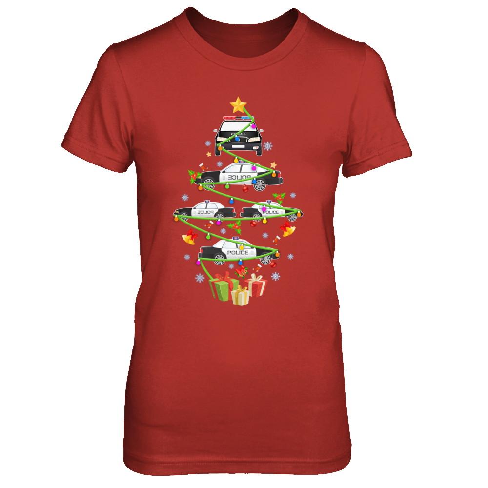 Police Officer Car Christmas Tree Ornament Decor Gift-T-Shirt & Sweatshirt-Women's T-Shirt-Red