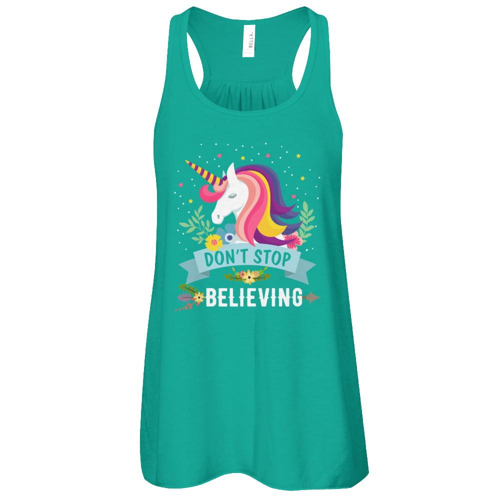Unicorn Don't Stop Believing-T-Shirt & Tank Top-Women's Flowy Racerback Tank-Kelly