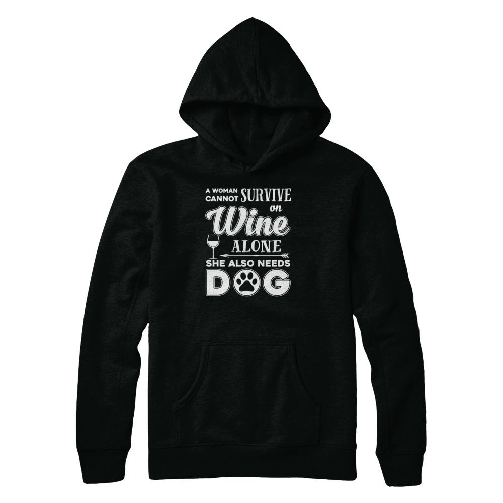 A Woman Cannot Survive On Wine Alone Need Cat-T-Shirt & Tank Top-Pullover Hoodie-Black