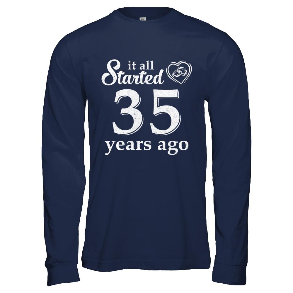 35Th Wedding Anniversary Married Couples 1986 Husband Wife-T-Shirt & Hoodie-Long Sleeve T-Shirt-Navy