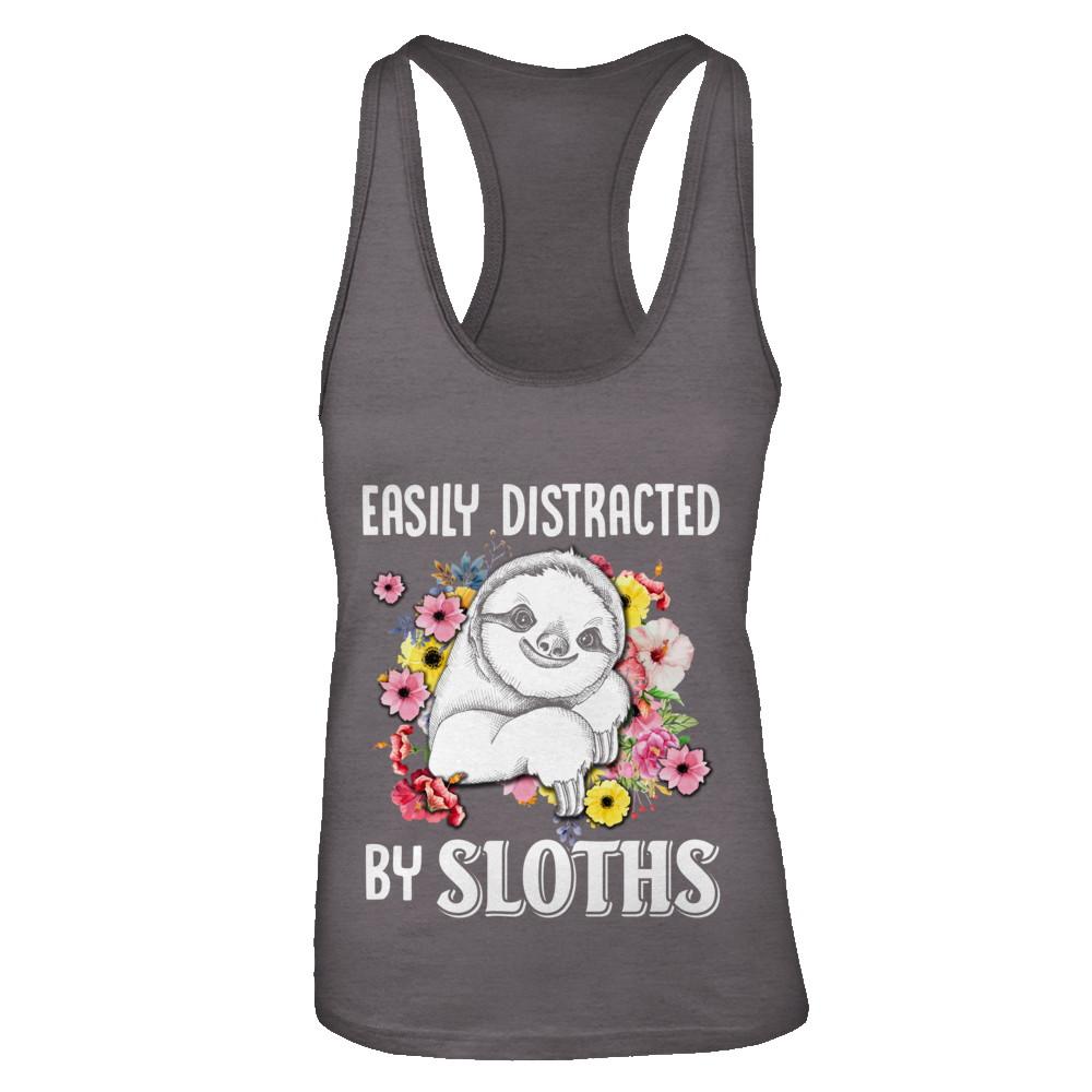 Easily Distracted By Sloths-T-Shirt & Tank Top-Women's Ideal Racerback Tank-Dark Grey