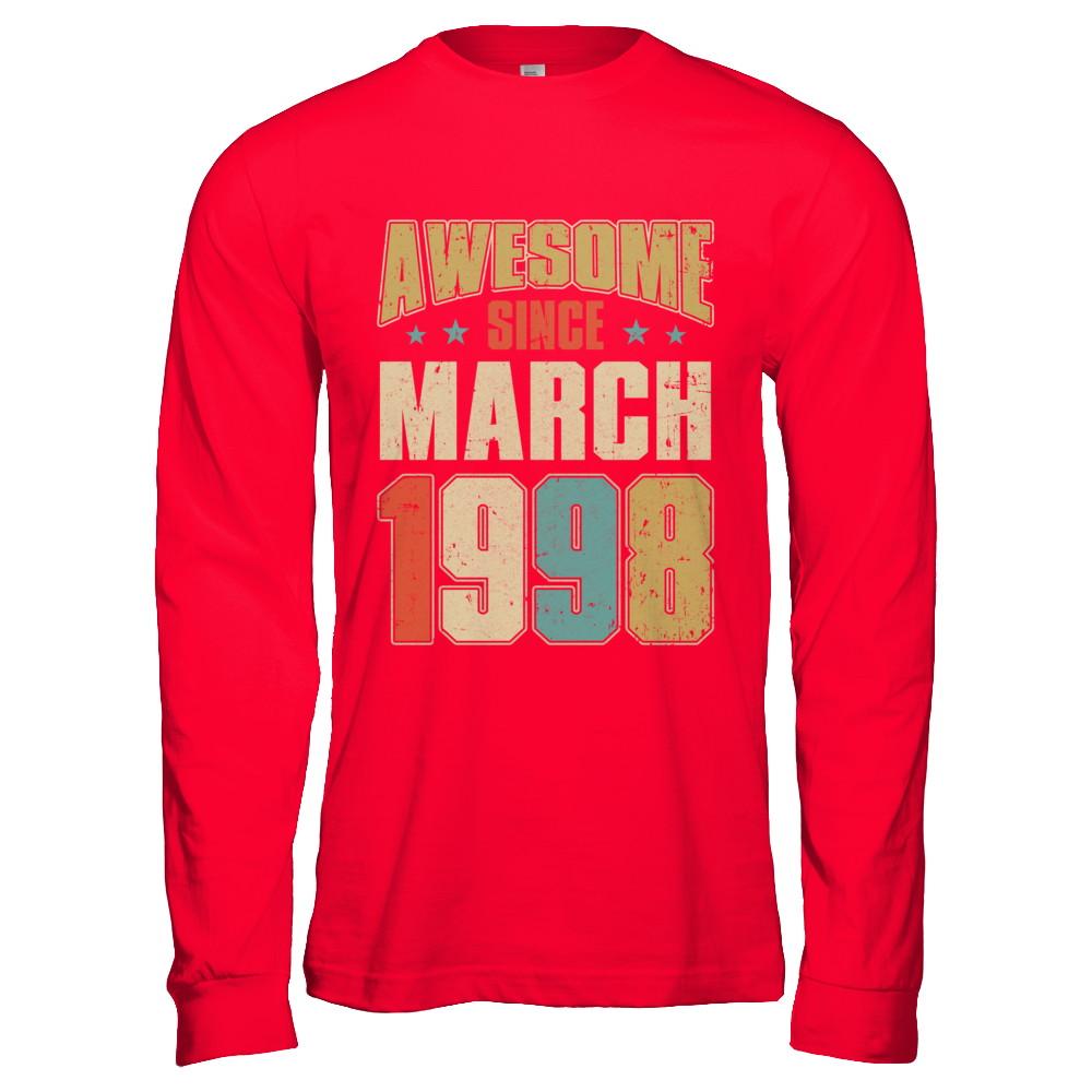 Vintage Retro Awesome Since March 1998 23th Birthday-T-Shirt & Hoodie-Long Sleeve T-Shirt-Red