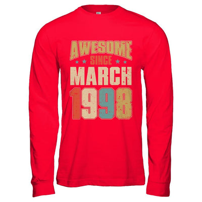 Vintage Retro Awesome Since March 1998 23th Birthday-T-Shirt & Hoodie-Long Sleeve T-Shirt-Red