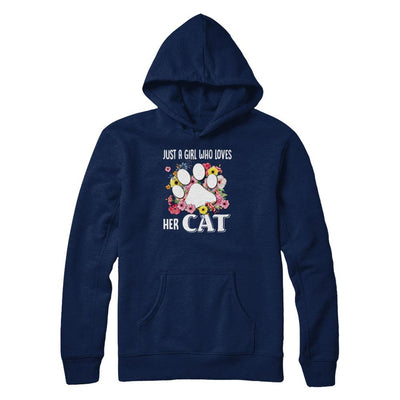 Just A Girl Who Loves Her Cat-T-Shirt & Tank Top-Pullover Hoodie-Navy
