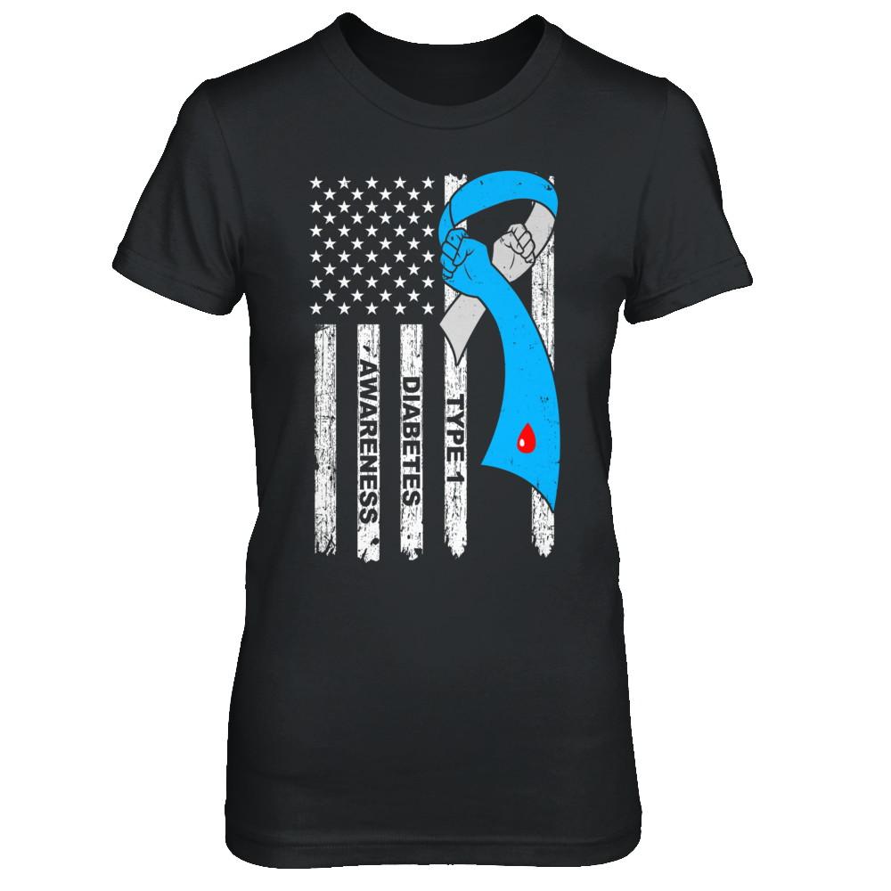 Type 1 Diabetes Awareness Support T1D Flag Ribbon-T-Shirt & Hoodie-Women's T-Shirt-Black