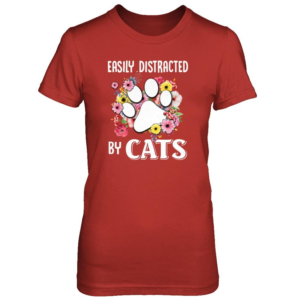 Easily Distracted By Cats-T-Shirt & Tank Top-Women's T-Shirt-Red