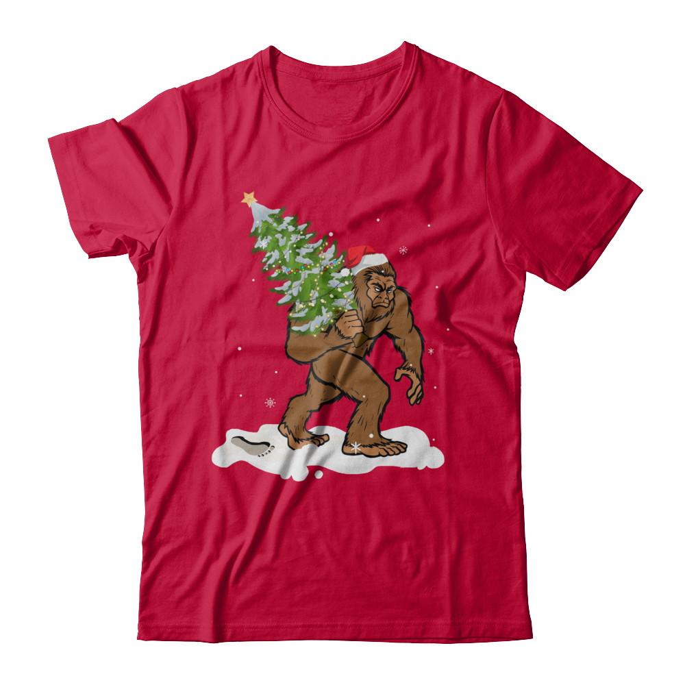 Bigfoot Christmas Tree Boys Men Sasquatch Santa Gift-T-Shirt & Sweatshirt-Classic T-Shirt-Red